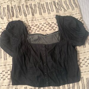 Express Black Puff Sleeve Crop Blouse